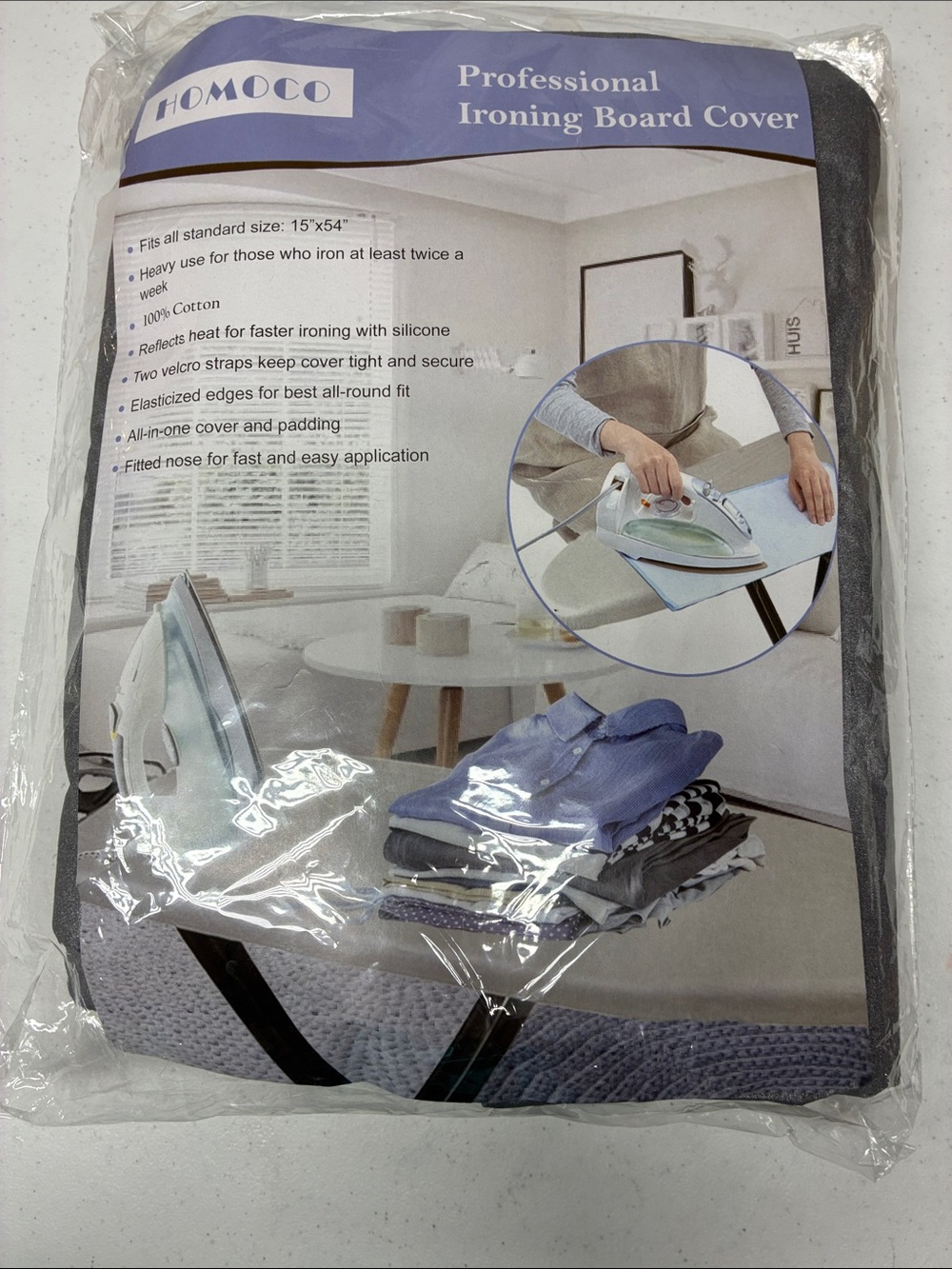 Homco Ironing Board Cover Gray Silicone Reflective Heat Resistant with Fasteners